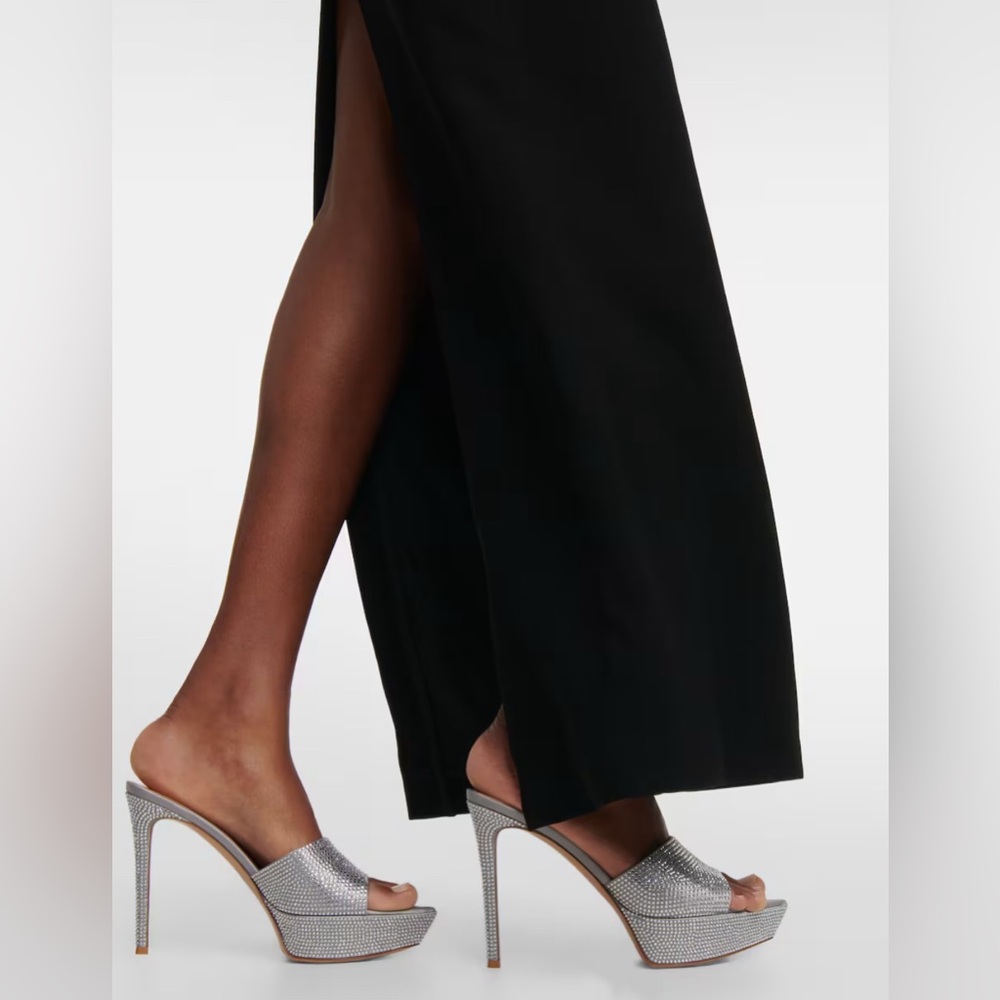 Gianvito Rossi Women's Silver Metallic Crystal Stiletto Mule Heel Shoe Size 37